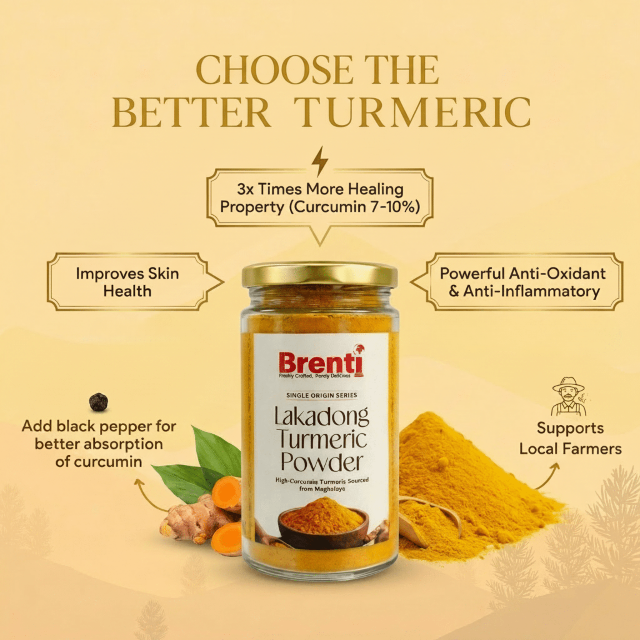 Lakadong Turmeric Powder - Brenti Foods